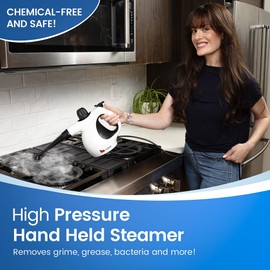 Handheld Multi-Surface Pressurized Steam Cleaner with 11 pcs Accessories, 15.2oz Tank Multi-Purpose Steamer for Home Use, Natural Steamer for Cleaning Tile, Floor, Bathroom, Window, Upholstery, Grease