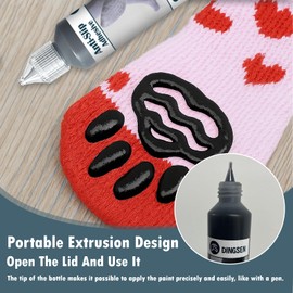 Anti Slip Sock Glue for Adults, Seniors & Pets - 3.38 fl oz Washable Non-Slip Adhesive, Latex-Free Water-Based Multi-Color Paint for Socks, Pet Socks, Mats, Hangers with Precision Tip Black