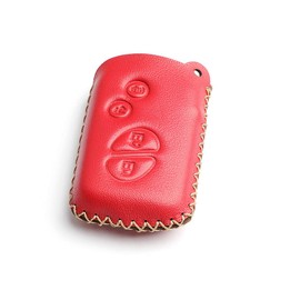 WFMJ Leather for Lexus RX350 ES350 IS250 GX460 LX570 Remote Smart 4 Buttons Key Case Holder Cover Fob Chain (Red)