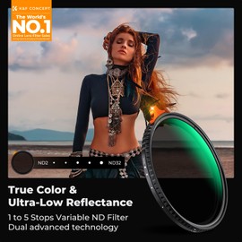 K&F Concept 77mm True Color Variable ND Filter ND2-32, Ultra Low Reflection Neutral Density Adjustable ND Lens Filter Nano-coating Waterproof (Nano-X Series)