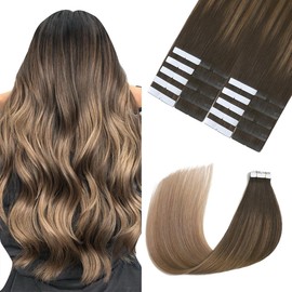 Sindra Tape In Hair Extensions 16 Inch Balayage Dark Brown to Dirty Blonde Silky Straight Remy Human Hair Tape in Extensions 50g 20pcs #2/6/18 16''