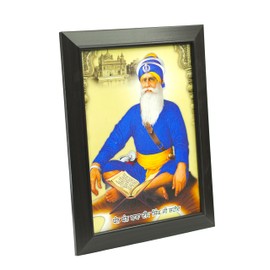 Dhan Dhan Baba Deep Singh Shaheed Photo Frame Portrait Blue Bana Dress - A Sikh Warrior Wall Art for Hanging - Guru Nanak Dev Ji Frame 1 Inch Thick 36X28 CM