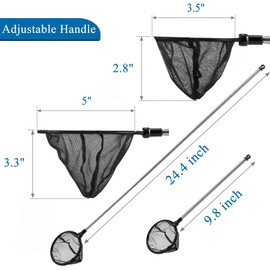 Lpraer 2 Pieces Fish Tank Net Aquarium Mesh Long Handle Fish Net with Extendable 9.8"-24.4" Stainless Steel Catch Nets for Fish Tank Aquarium Accessories (3.5 + 5 Inch)