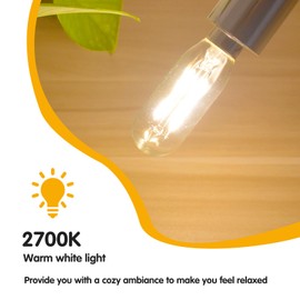 EQ Lighting Vintage Dimmable T6 LED Bulb, 60W Equivalent/6 Watt, Antique E12 Edison Candelabra Light Bulbs, 2700K Soft Warm White T8/T25 Small Tubular Chandelier Lamp, 4 Pack