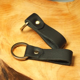 BAWAKO 2 x Leather Key Fob Made of High Quality Genuine Leather and Metal Key Ring for Car Keys Home Keys, black