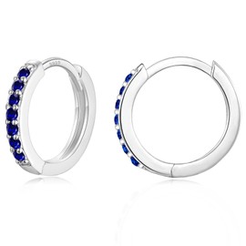 USEEDOVIA Silver Hoop Earrings for Women,Small Huggie Hoops Earrings 10.5mm,Hypoallergenic S925 Sterling Silver Earrings,Blue Cubic Zirconia Earrings Birthday Gifts for Her