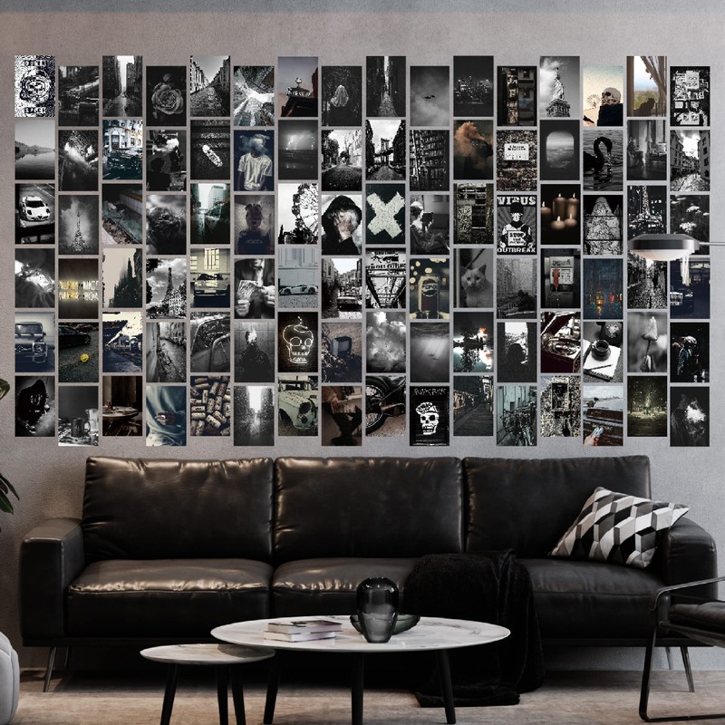 Photo Collage Kit Gloomy for Wall, 100 Pictures Black and