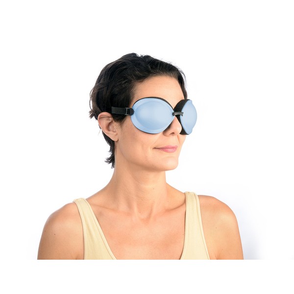 Eye Eco Tranquileyes XL Warm Compress – Dark Eye Mask for Dry, Irritated Eyes - Improve Sleep with Soft Comfort Eye Shade - Self-Heating Instants- Adjustable Straps - Blue