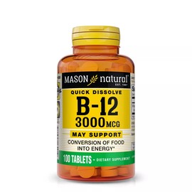 Mason Natural Vitamin B12 3000 mcg Quick Dissolve, Raspberry Flavor, 100 Tablets
