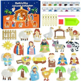 Nativity Sence Diamond Painting Advent Calendar 2025,24pcs Nativity Diamond Art Keychains,Christmas Countdown Calendar DIY Crafts,Christian Religious Gifts