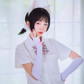 Cat Paw Cosplay Set, Cat Paw Gloves Mittens with Cat Ears Mask Cute Cat Paw Toe Beans Stockings Set for Women Girls White Cat Cosplay