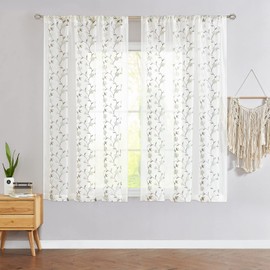 jinchan Floral Embroidered Sheer Curtains for Living Room Drapes Semi Sheer Curtains for Bedroom Embroidery Curtain Panels Blue Rod Pocket 63 inches Long 2 Panels