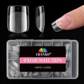 EBANKU 240pcs Extra Short Square Nail tips, Pre-shape Half Matte Clear Press on Flase Nail Tips for Full Cover Extension
