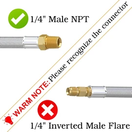 2PCS RV Propane Hose with Gauge, 20 inch Braided Camper Propane Hose, Stainless Steel Rv lp Gas Hoses Connector with 1/4" Male NPT & QCC Type1 Inlet, 350PSI