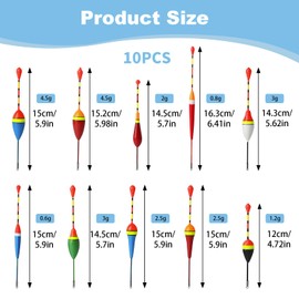 10Pcs Colorful Foam Fishing Bobbers Floats, Coarse Fishing Floats Including 0.6 0.8 1.2 2.5 3.0 4.5g Oval Bobber Saltwater & Freshwater Tackle Accessory For Carp Trout Bass Panfish Crappie Catfish