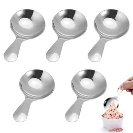 5 Cucharas De Mango Corto Plateadas, Mini Cuchara De Mango Corto De Acero Inoxidable Cuchara Redonda De Helado Para Té Café Postre Azúcar Condimento Para Niños(Plata)