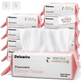 Deluwire Soft Dry Wipe 10 Pack, Face Tissues, Lint Free Facial Cleansing Towels Disposable, Extra Thick Dry and Wet Use for Sensitive Skin, Makeup Removing, Surface Cleaning (800 Count)