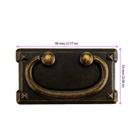 JEUIHAU 6 Pcs Vintage Drawer Ring Pull Handles, Antique Bronze Drawer Handles with Screws Rectangle Pull Handle for Bedroom Wardrobe Cupboard Dresser Drawer Cabinet, 96 x 53 mm