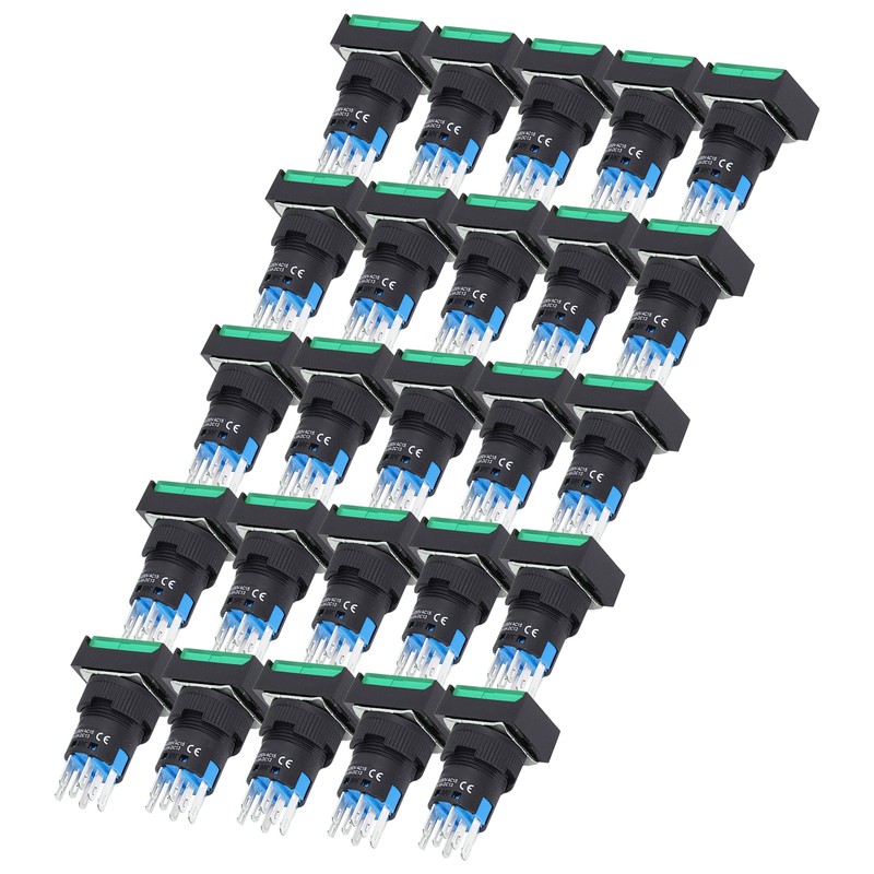 25Pcs Squares Push Button Switch ABS Brass Self Locking with