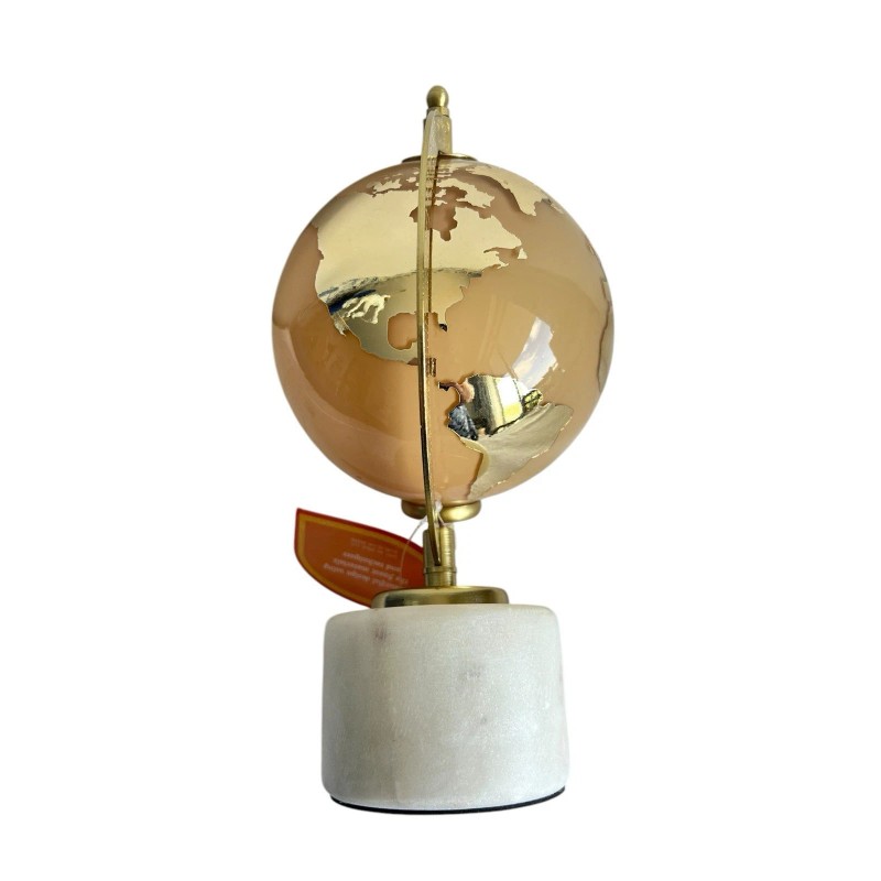 Globe NWT Glass Globe On Marble Alabaster Stand Mirrored Gold