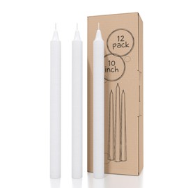 CANDWAX White Taper Candles Pack of 12 - Straight Candles 10 inch Ideal as Unscented Candles, Dinner Candles and Table Candles - Slow Burning Candles Dripless - Smokeless Long Candlesticks