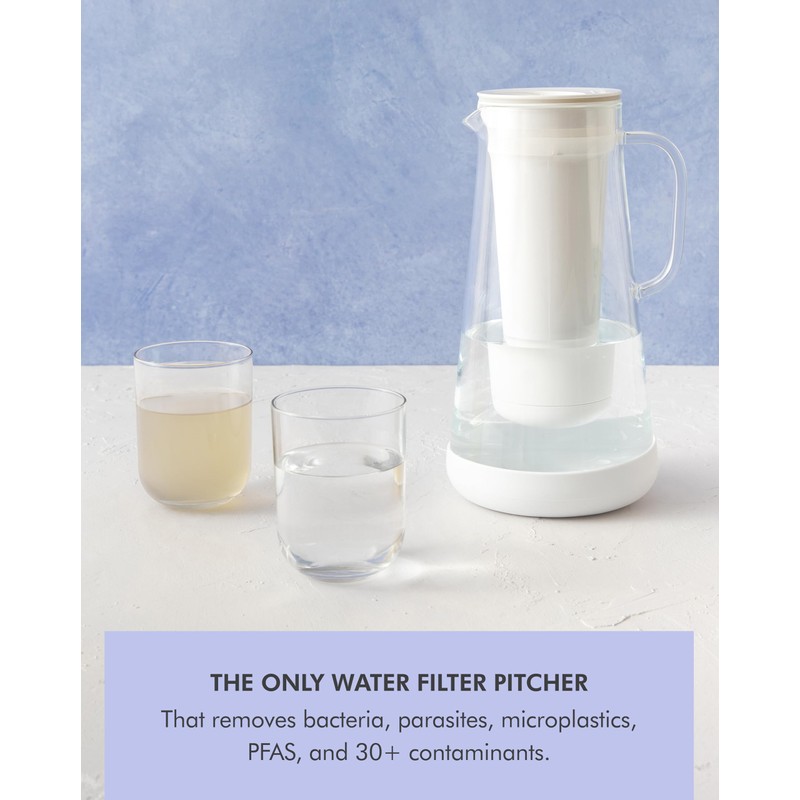 LifeStraw Home Water Pitcher, 7-Cup, White, Glass with Silicone Base,
