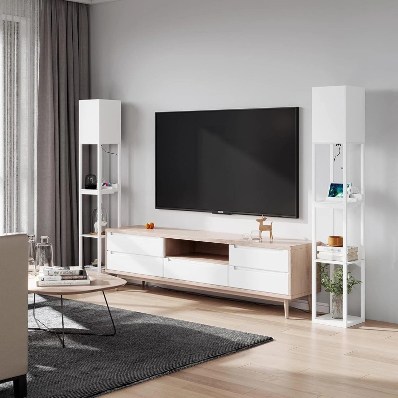 Dimmable Floor Lamp Solid Wood 63" Tall 2 USB Ports