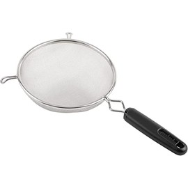 GoodCook 6" Aluminum Mesh Strainer with Long Handle and 2 Front Notches, Lightweight Fine Mesh Wire Strainer, Silver/Black