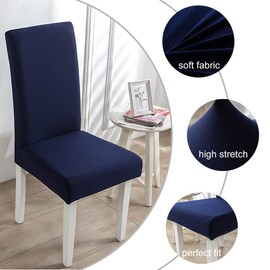 HZDHCLH Chair Covers, Set of 6 Chair Covers, Stretch, Removable, Washable, Dining Room Chair Protective Seat for Hotel, Restaurant, Kitchen, Wedding Party (Navy Blue/4 Pieces)