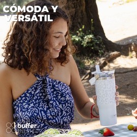 BUFFER FLASK - Vaso Termico 800ml - Termo Acero Inoxidable, Termos para Cafe Agua - Regalos para Mujer - Vasos Termicos Frio y Caliente - Color Leopardo Blanco