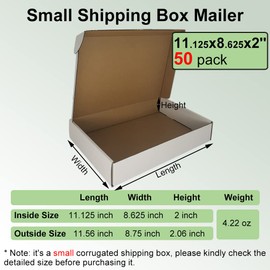 Rnisda 50 Pack 11.125x8.625x2'' Shipping Boxes, White Corrugated Cardboard Mailers for Mailing Packaging Small Business(W1182-50)