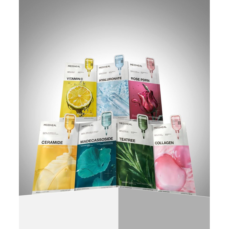 Mediheal Essential Mask Pack 10 Sheets 7 Types (Tea Tree/Madecassoside/Collagen/Hyaluronic