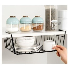 HAOHIZE Under Shelf Storage Basket, Pantry Organizers and Storage Laundry Room Organization Under Cabinet Shelf Multipurpose Metal Under Shelf Wire Basket for Kitchen Office Desk (26cm/10in)