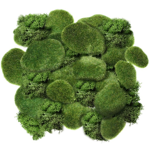 Chuangdi Artificial Moss Rock Assorted Sized Decorative Faux Green Stones Green Moss Balls with Preserved Green Moss for Floral Arrangements and Crafting Gardens (20 Pieces)