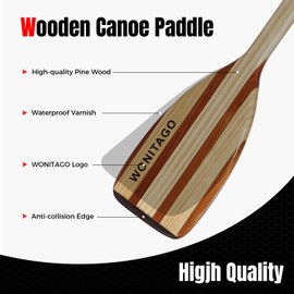 WONITAGO Wooden Canoe Paddle with Ergonomic Palm Grip and Anti-Collision Edge, Floating Wood Canoe Boat, 76 cm/2.5 Ft, Color-Blocked Wooden
