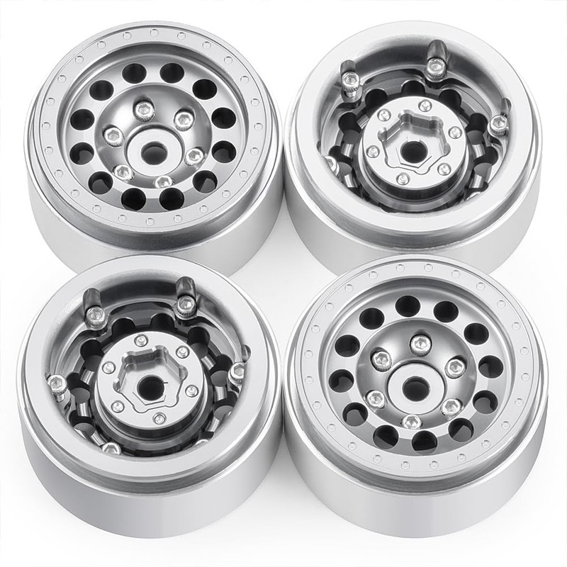 RCLIONS 4PCS Aluminum RC Car Beadlock Wheel Rims for 1/18th