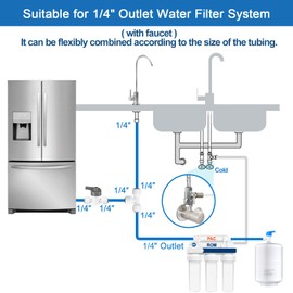 Refrigerator Water Line Kit - Food Grade Fridge Ice Maker Water Installation Kit,1/4 In O.D. 25 FT Water Tubing with Feed Water Adapter and Quick Fittings for RO Filter System,Refrigerator,Ice Maker
