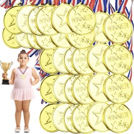 Vaileal 100 Pieces Medals for Kids: Gold Medals Plastic with Ribbon, Sports Day Winner Medals for Kids and Adults, Party Favors, Prizes, Gymnastics Competitions, Decorations