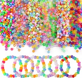 3400Pcs Pony Beads Bulk, 48 Colors Assorted Plastic Pony Beads for Bracelets Jewelry Making, Funtopia Kandi Beads for Craft DIY Project, Rainbow Hair Beads for Braids for Girls, 6 Color Series, 6x9 mm