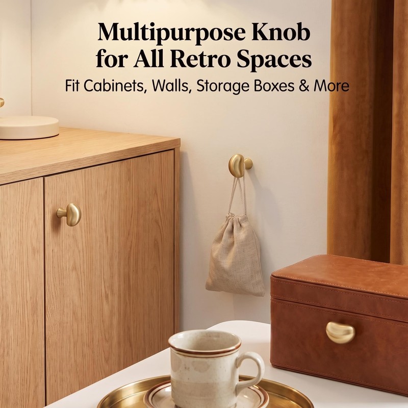 1 Pack Solid Brass Brushed Cabinet Hook Drawer Pull Knob
