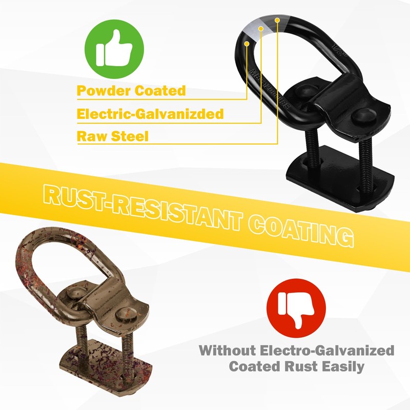 4-Pack 1/2-Inch Heavy Duty Bolt-On Forged D-Ring Shackles - 12,000Lbs