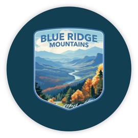 Blue Ridge Mountains Blue Sky Design Souvenir Round Decorative Flat Magnet 4-Inch