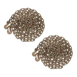 Mytee Products (2 Pack) 1/4" x 20' Transport Binder Chain Grade 70 with Grab Hook - 3150 LBS WLL Transport Binder Tow Chain with Hooks - Towing Equipment - Gold Chromate
