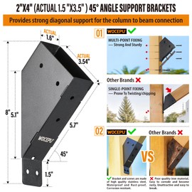 Wocepu 4pack 45 Degree Angle Support Bracket, for 2x4 (Actual 1.5''x3.5'') Pergolas, Gazebo, Deck Porch, Cabin Elevated Wood Support Bracket Support kit (Frosted-Black)