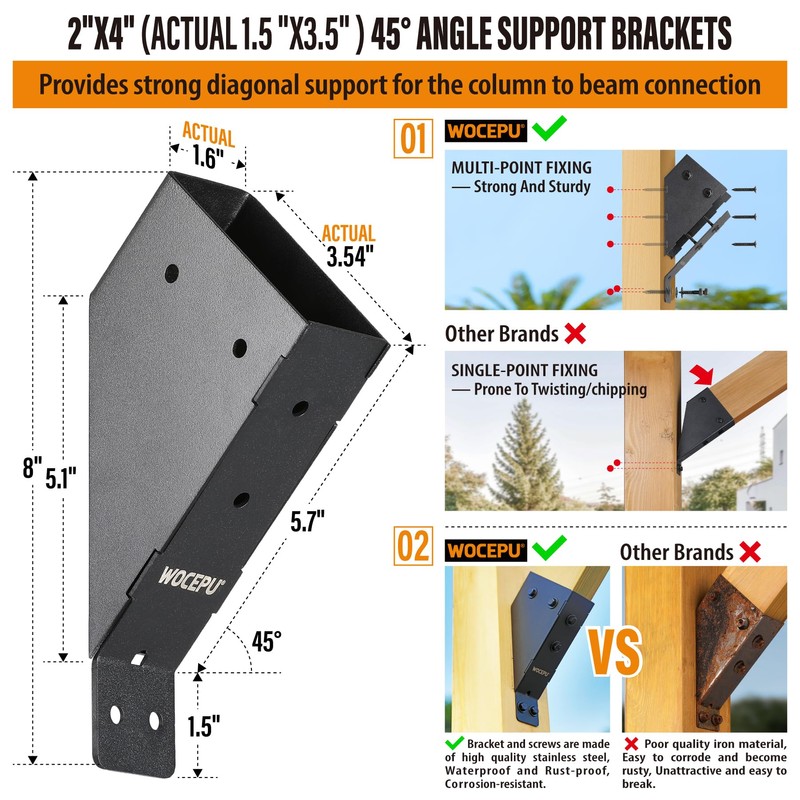 Wocepu 4pack 45 Degree Angle Support Bracket, for 2x4 (Actual
