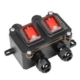 QTEATAK Inline Cord Switch DPST AC/DC 20A-125V,16A-250V,30A-24V,35A-12V, IP66 Waterproof On-Off Toggle Switch with 2 Red Light Rocker Buttons