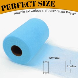 Longzhou Tulle Roll, 100 Yards 15 cm DIY Wedding Decoration, Tulle Roll Spool Clothing, Knitted Fabric for Sewing Part (Light Blue)