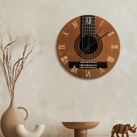 godblessign Acoustic Guitar Large Wall Clocks Battery Operated 15 Inch Silent Guitar Music Style Analog Clock Rustic Wall Art Farmhouse Home Decor for Living Room Kitchen Bedroom Bathroom