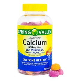 Spring Valley Calcium Plus Vitamina D, Gomitas Para Adultos, 500 Mg, 1000 Ui, Sabores Surtidos, Bote De 100 Unidades Con Vitaminas Y Minerales Exclusivos, De La A A La Z, Guía De Mejor Ligereza.