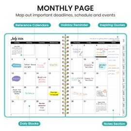 Planner 2026-2027 for Women & Men, Academic Monthly and Weekly Calendar Planner, Jul 2026 - Jun 2027, A5 (6.3" x 8.5"), Teacher Student Planning Book with Tabs, Ideal for Office School Supplies - Aquamarine
